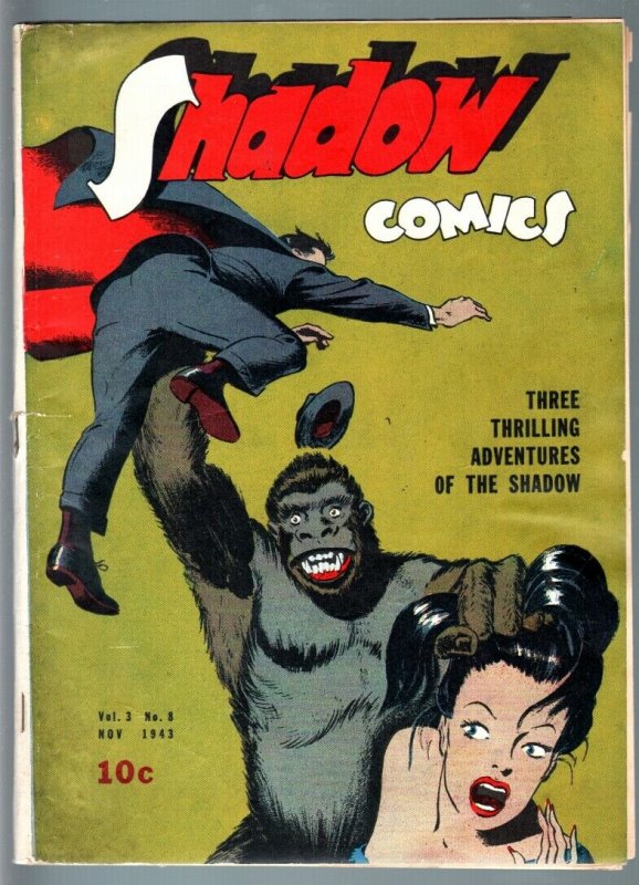 SHADOW COMICS V.3 #8-1943-ape cover-GOLDEN AGE-VG plus VG+ 