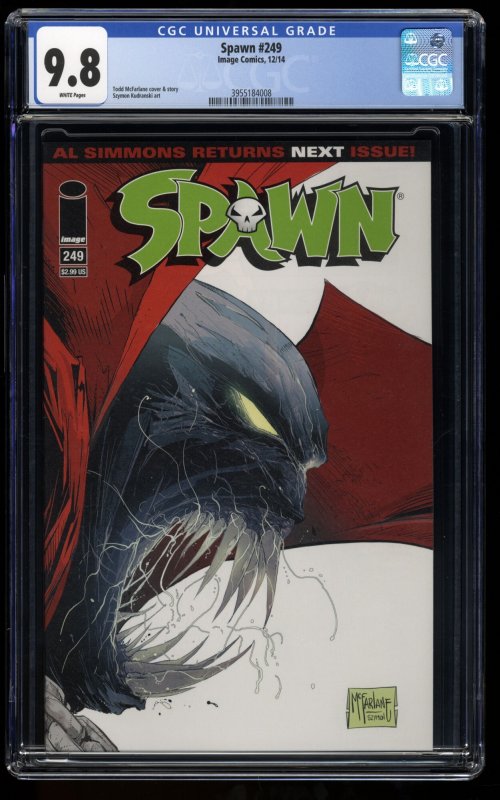 Spawn #249 CGC NM/M 9.8 White Pages Szymon Kudranski Art!  Todd Mcfarlane!