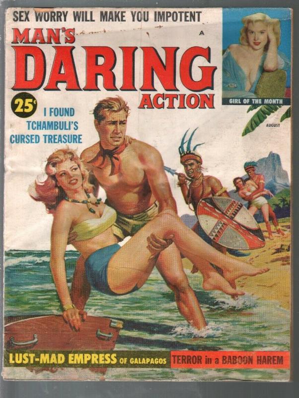 Man's Daring Action 8/1959-Candar-Betty Brosner cheesecake pix-Baboon Harem-VG