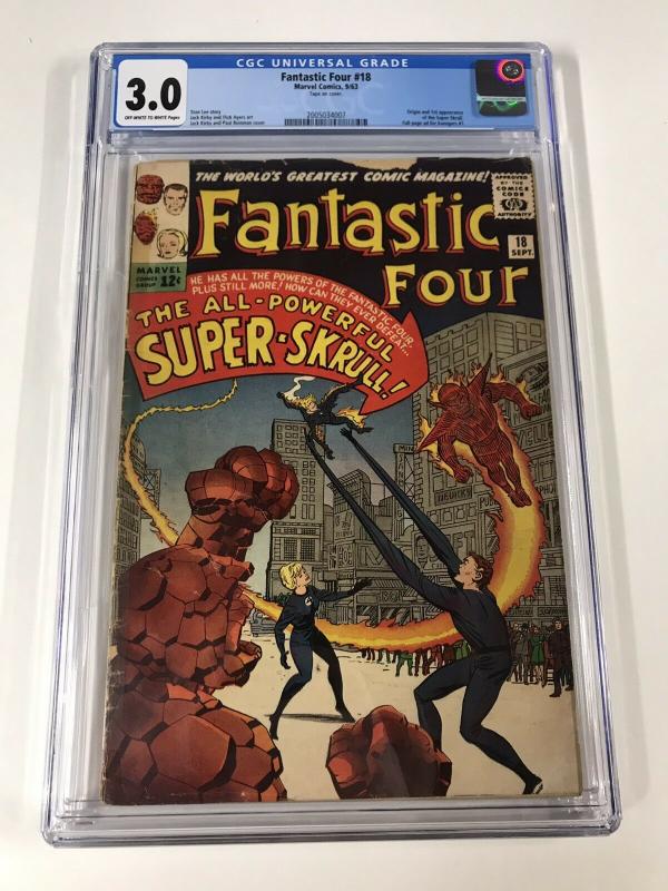 Fantastic Four 18 Cgc 3.0 Ow/w Pages Marvel Ailver Age 1st Super Skrull