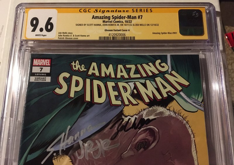 NEW COSTUME Amazing Spider-Man #7 1:25 SIGNED 3X GLEASON VARIANT CGC 9.6 NM+