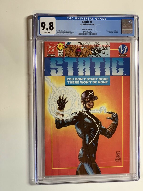 Static 1 Cgc 9.8 Collectors Edition W/ Card + Poster Variant Dc Comics Milestone