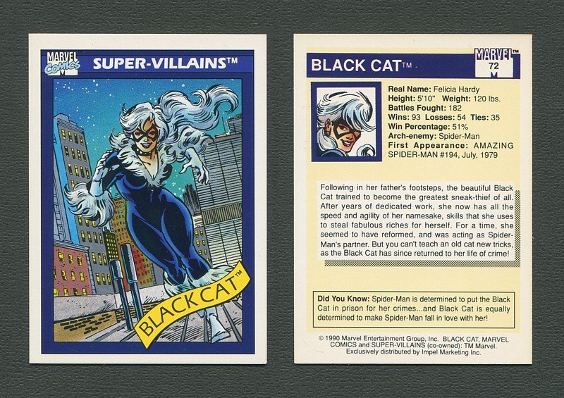 1990 Marvel Comics Card  #72 (Black Cat) / MINT