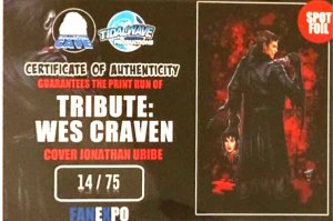 TRIBUTE: WES CRAVEN JONATHAN URIBE GHOSTFACE VARIANT SPOT FOIL/RAW SET W/COA.