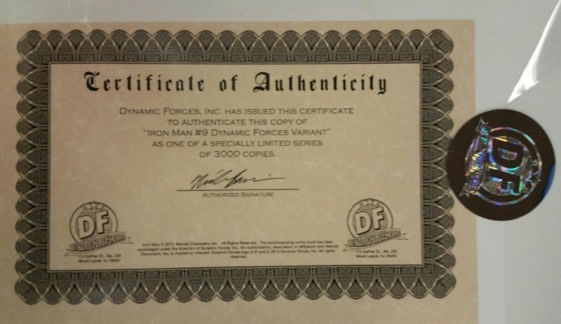 Iron Man #9 Dynamic Forces Variant Comic Book 2013 - Marvel With COA