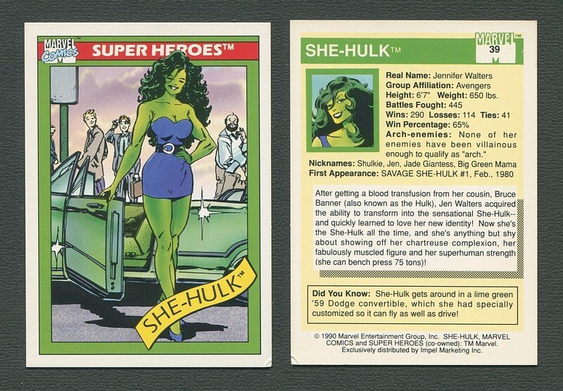 1990 Marvel Comics Card  #39 (She Hulk) / NM+