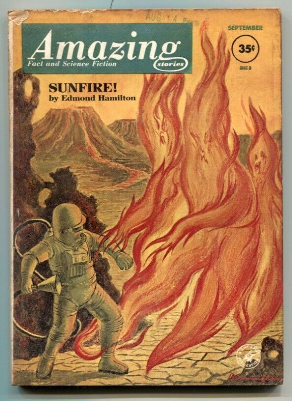 Amazing Stories September 1962- Sunfire- Wild flame cover VG+