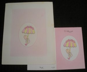 YOUR NEW BABY Cute Cartoon Girl w/ Umbrella 8x10 Greeting Card Art #1806