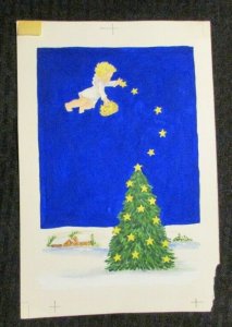 CHRISTMAS Angel with Stars & Tree 6.5x9.5 Greeting Card Art #FL65