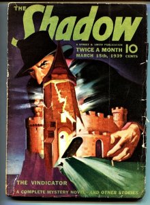 The Shadow Pulp March 15 1939- THE VINDICATOR vg