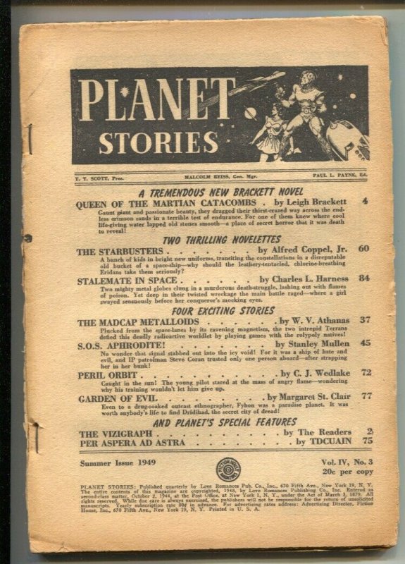 Planet Stories-Summer 1949-Queen Of The Martian Catacombs by Leigh Brackett...