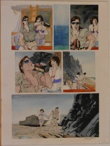 BO HAMPTON original art, Whiskey, Boat, Island, pg 8, 12x16, more art in store