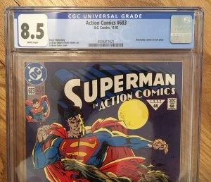 ? DOOMSDAY CAMEO! ? NEWSSTAND ? Action Comics #683 CGC 8.5 VF+ Variant ?