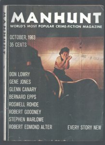 Manhunt 10/1963-Terror cover -Hardboiled crime pulp fiction by Stephen Marlowe-D