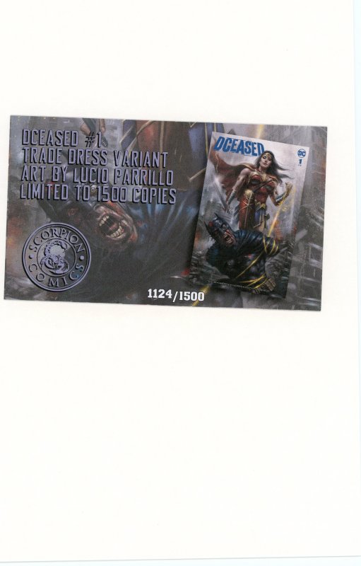 DCeased 1 Lucio Parillo Scorpion Comics Variant 9.0 (our highest grade)