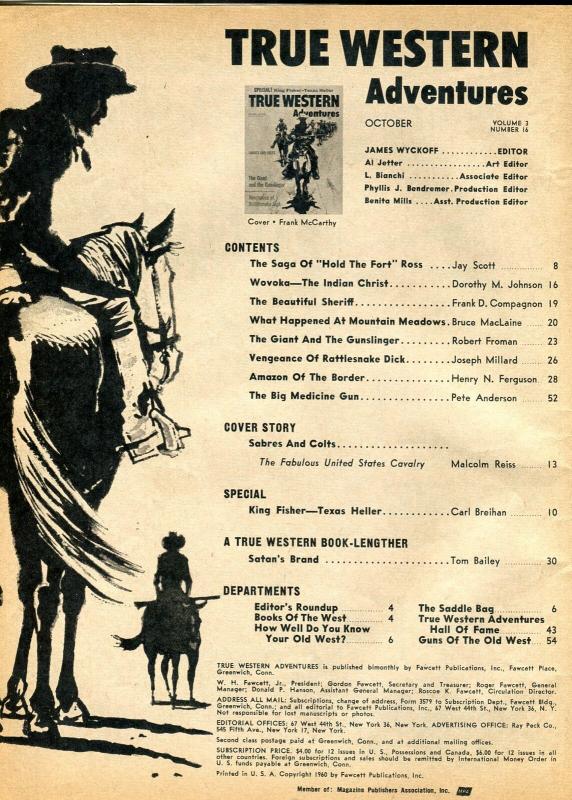 True Western Adventures Magazine October 1960- Rattlesnake Dick VG