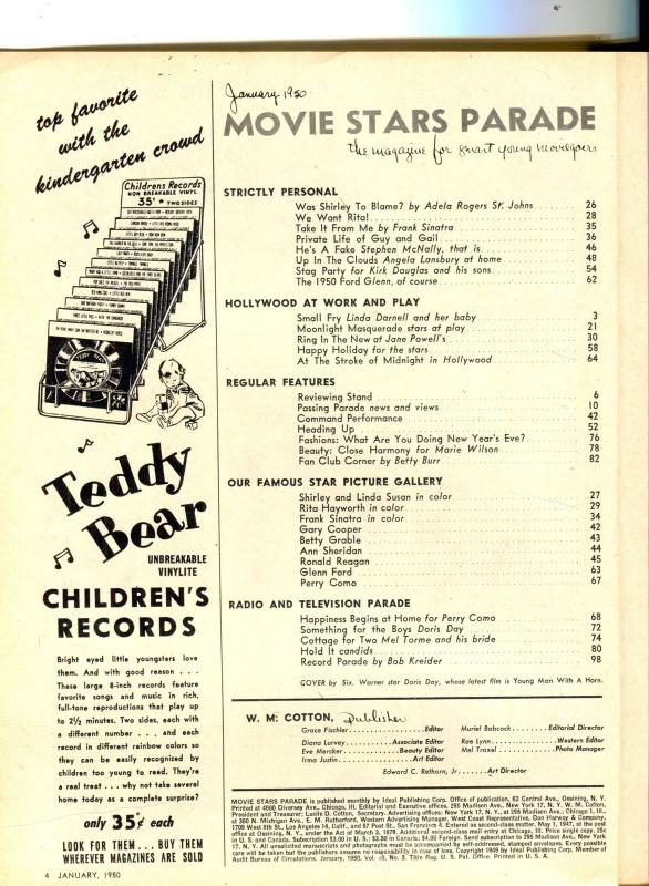 Movie Stars Parade-Doris Day-Frank Sinatra-Linda Darnell-Jan-1950