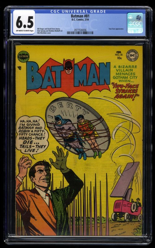 Batman #81 CGC FN+ 6.5 Off White to White Two-Face Cover and Appearance!