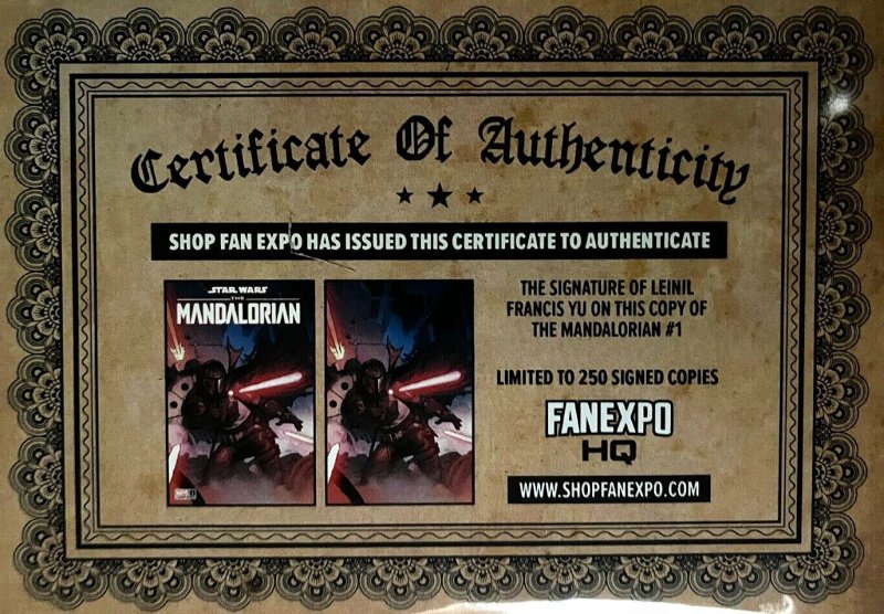 ?~MARVEL~STAR WARS:THE MANDALORIAN #1~?~LEINIL YU VIRGIN~?~SIGNED w/COA~?