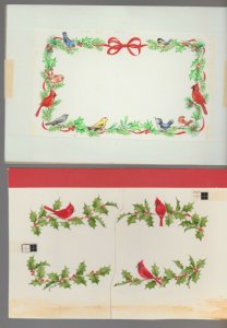 CHRISTMAS 2pcs Cardinals Birds w Holly Borders 7.5x5 Greeting Card Art #458 6136