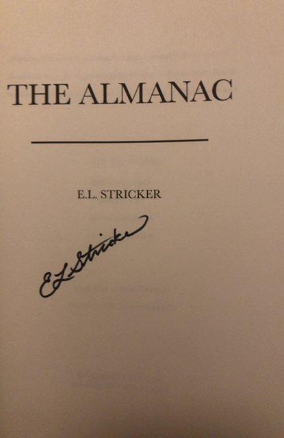 The almanac, signed by Stricker, 2019, dystopian novel paperback