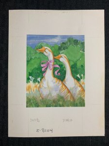 HAPPY MOTHERS DAY Two Geese with Pink Ribbon 5.5x7 Greeting Card Art #8104