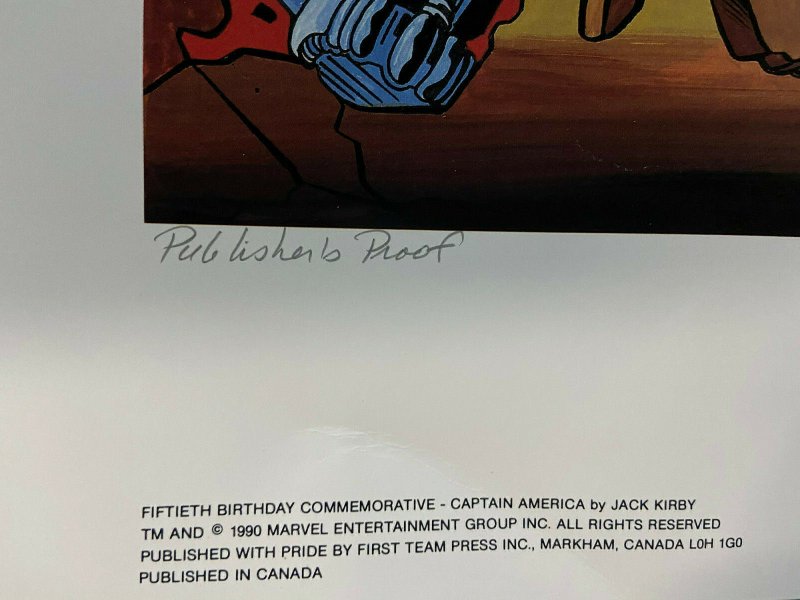 50TH ANNIVERSARY CAPTAIN AMERICA PRINT PROOFS SIGNED BY JACK KIRBY 1990 W/COA