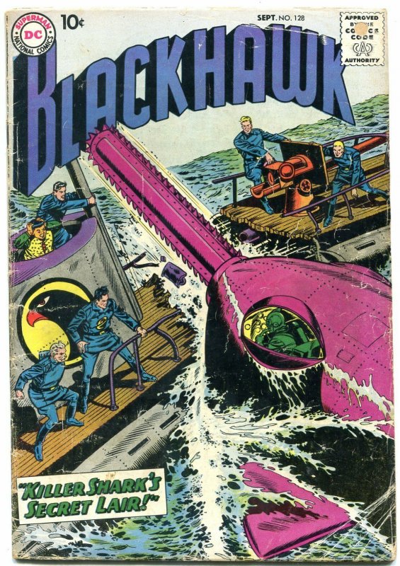 BLACKHAWK #128 1958 DC KILLER SHARK SCI FI WAR COMMIES G