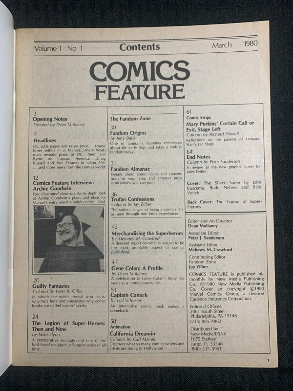 1980 COMICS FEATURE Magazine #1 FN 6.0 Archie Goodwin / Gene Colan