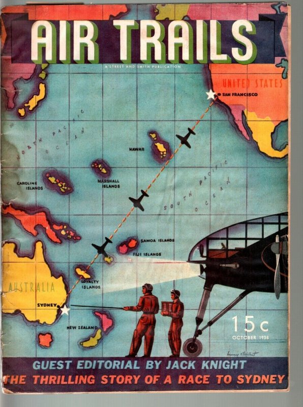 AIR TRAILS PULP 10/1938-AVIATION ART FRANK TINSEY-STREET AND SMITH FR