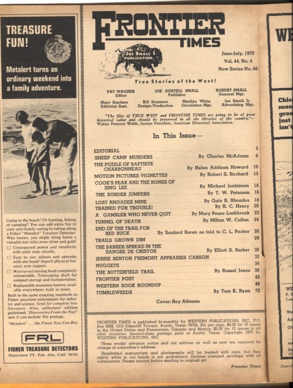 Frontier Times Magazine July 1970 - Art Acord - Kit Carson