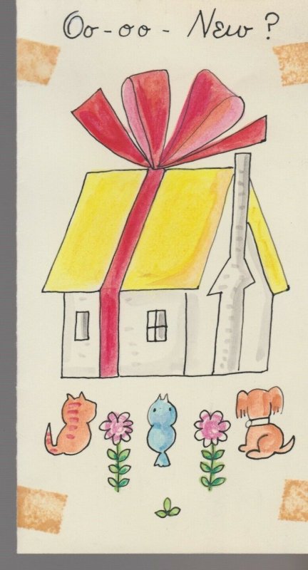 NEW HOUSE? CONGRATS TO YOU Cartoon Dog Cat & Bird 4x7 Greeting Card Art #NH4457
