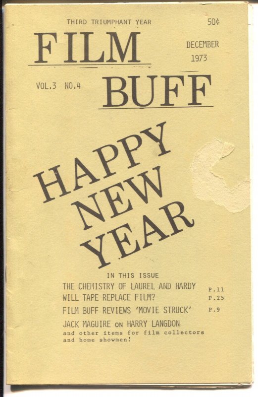 Film Buff Vol.3 #4 10/1973-Lauel & Hardy-historic info-Happyy New Year-VG