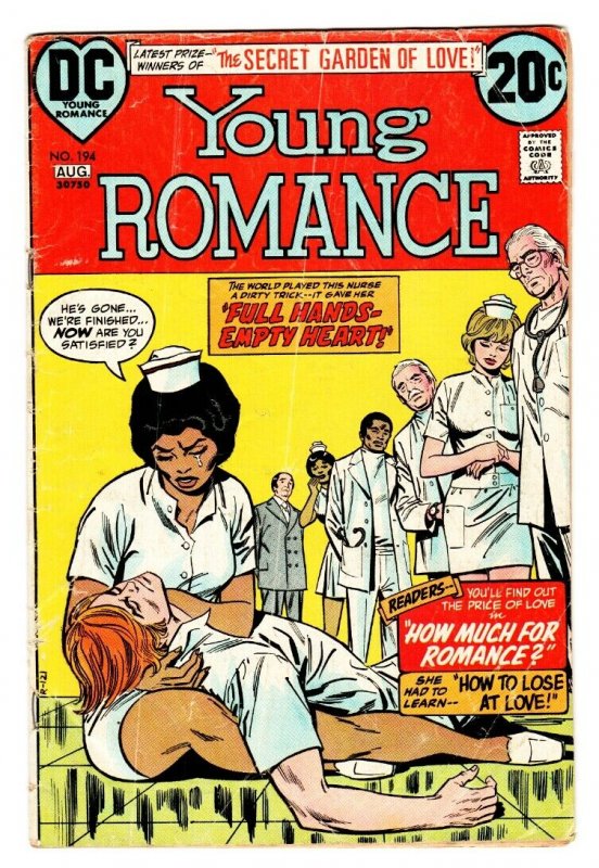 Young Romance #194 comic book 1973- Interracial Romance-Nurse cover DC