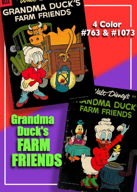 Two Grandma Duck's Farm Friends! 4 Color 763 & 1073  VG * Carl Barks Cov...