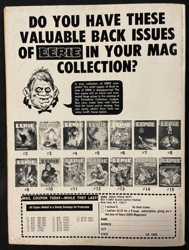 EERIE MAGAZINE #19 DECEMBER 1968 VF OR BETTER WARREN PUBLISHING  (3 AVAILABLE)