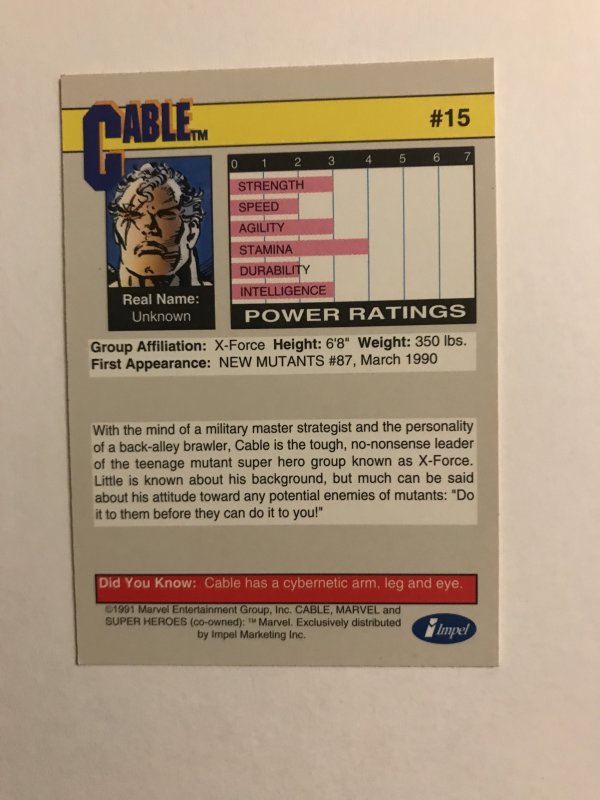 CABLE #16 : Marvel Universe 1991 Series 2 card; Impel, NM/M Hi Grade