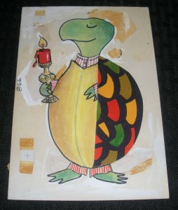 CHRISTMAS Cartoon Turtle w/ Candle 5x7 Greeting Card Art #35866