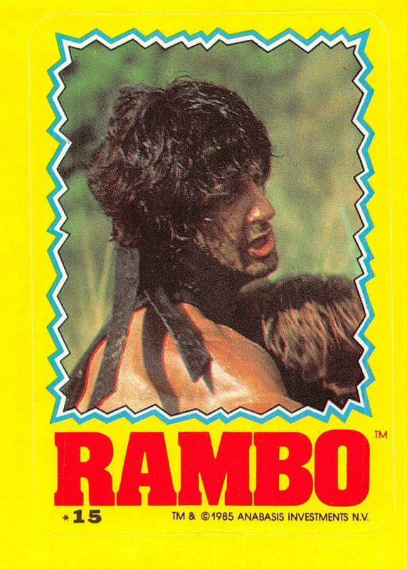 1985 Topps Rambo First Blood Part II Sticker #15 John Rambo > Sylvester Stallone