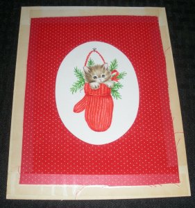 CHRISTMAS Cute Cat Kitten in Red Mitten 6.25x8 Greeting Card Art #nn