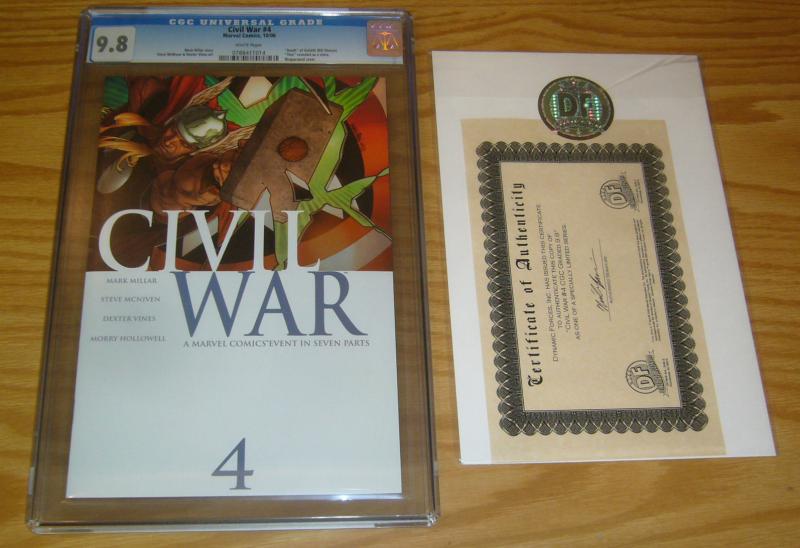 Civil War #4 CGC 9.8 mark millar - marvel's avengers - w/dynamic forces COA 2006