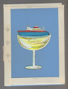 BON VOYAGE Ship in Champagne Glass 6.5x8.5 Greeting Card Art #BV4276