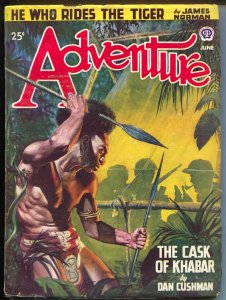 Adventure 6/1947-Popular-native attack jungle cover-pulp fiction-Cushman-VF