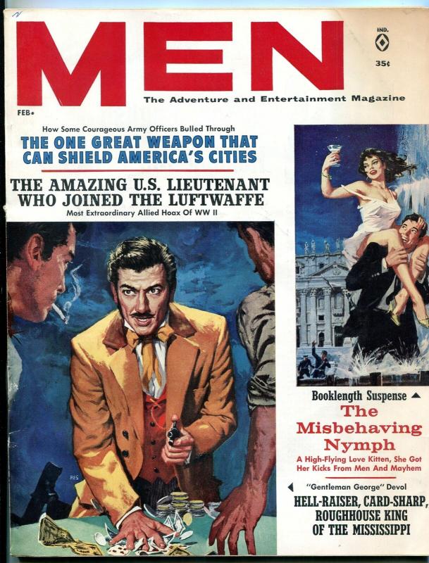 Men Magazine February 1962-NYMPHS-GAMBLING-WWII-LUFTWAFFE-NAZI-RUSSIA FN