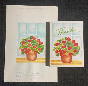 THANKS Red Flowers in Pot w/ Window 6x9 Greeting Card Art #2224 w/ 25 Cards