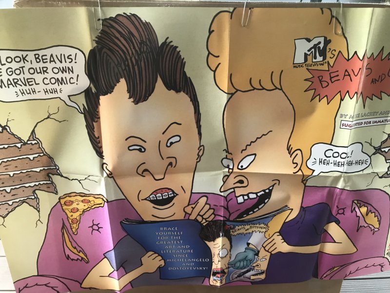 BEAVIS & BUTTHEAD Folded Promo Poster : Marvel 1994 NM 34” x 22”, #1 comic ad