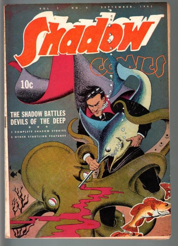 SHADOW COMICS V.3 #6-1943-octopus COVER-GOLDEN AGE-VF minus VF-