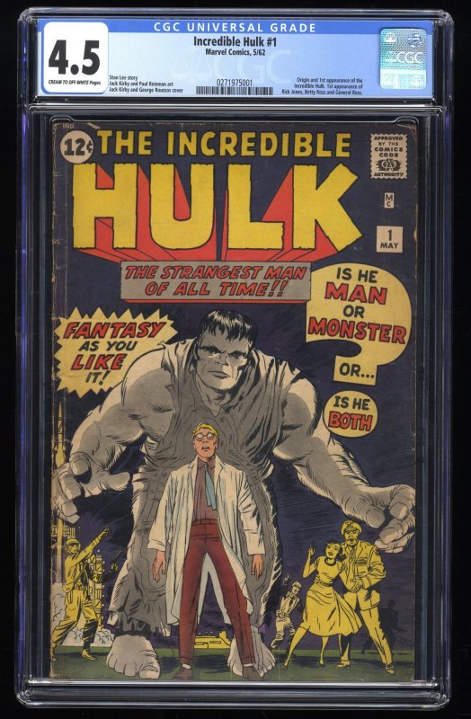 Incredible Hulk (1962) #1 CGC VG+ 4.5 NO Marvel Chipping! 1st Appearance Hulk!