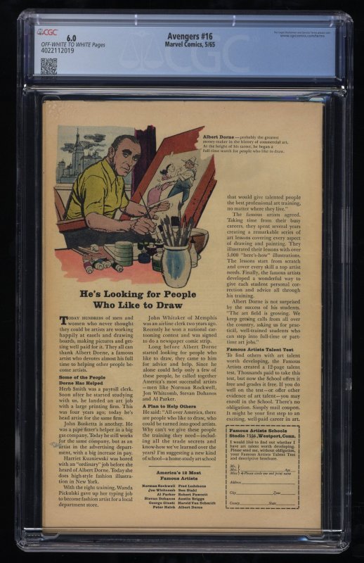 Avengers #16 CGC FN 6.0 Hawkeye Scarlet Witch Quicksilver Join!