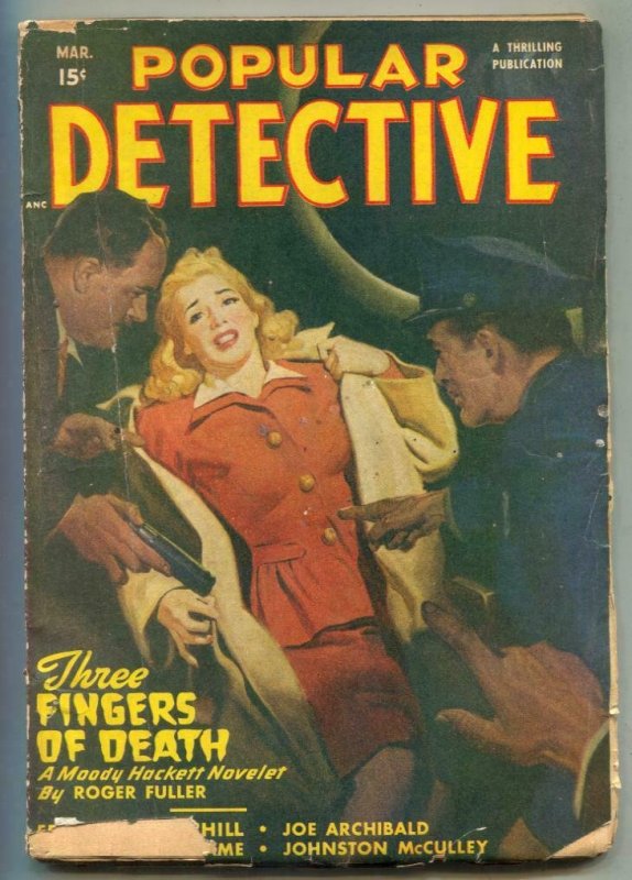 Popular Detective Pulp March 1948- Three Fingers of Death G/VG